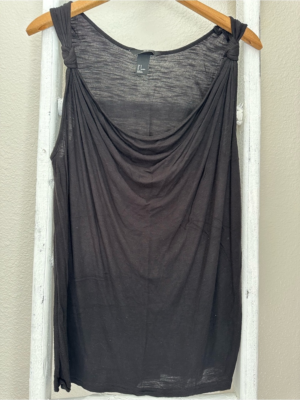 H&M Black Draped Front Knot Strap Tank Top